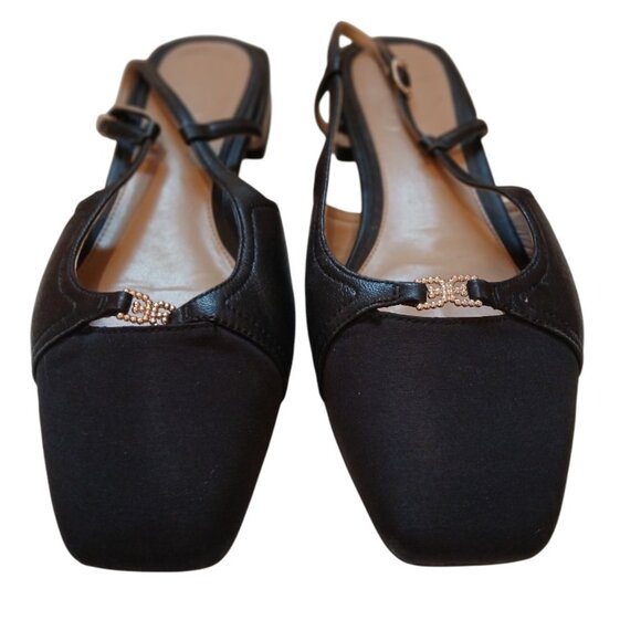 SAM EDELMAN Black Leather Flat Slingbacks Square Toe - Like New - Picture 8 of 11